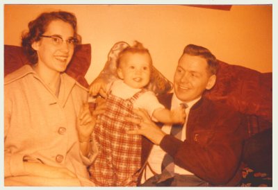 My parents, Reg and Doreen Gaskin, and me in 1957